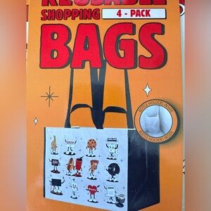 Costco Reusable Shopping Bags 4-Pack Kirkland Signature Cartoon Design New